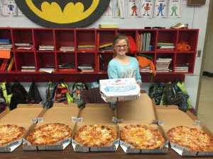 Sara Logan, with the pizza that all of us got to get l