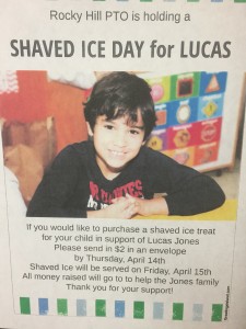 To raise money for Lucas, the Rocky Hill PTO held an event where you could buy shaved ice for $2, and the money would go to Lucas's family. 